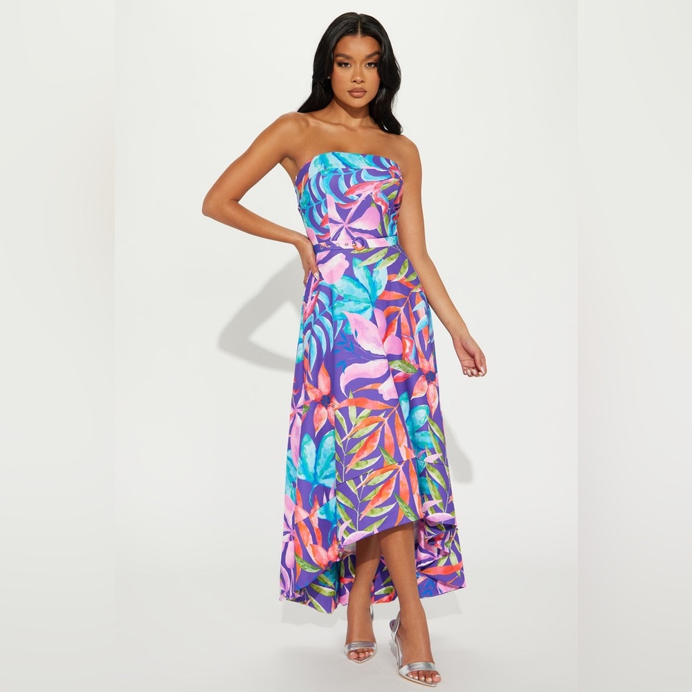 Fashion Nova Strapless Multicolor Dress